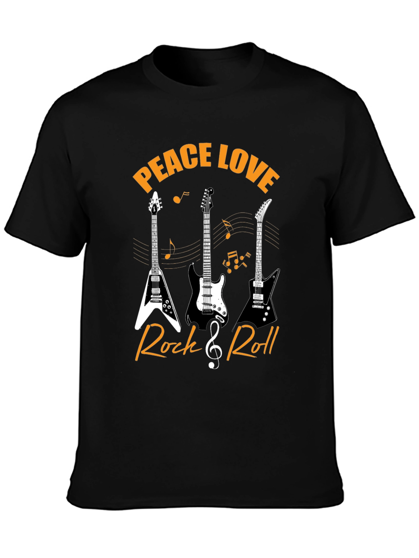Black Peace Love Rock & Roll Guitar T-Shirt view 3