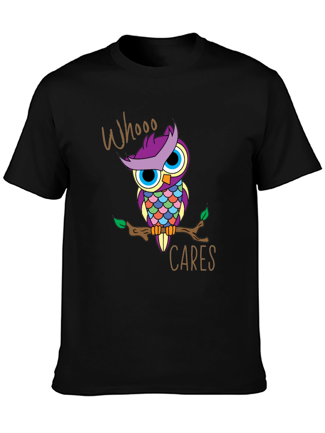 Black Whooo Cares Owl Graphic Print T-Shirt view 3