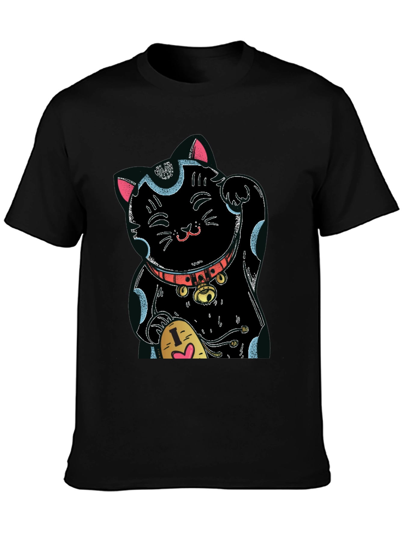 Black Lucky Cat Graphic Tee - Black Cotton Blend view 3