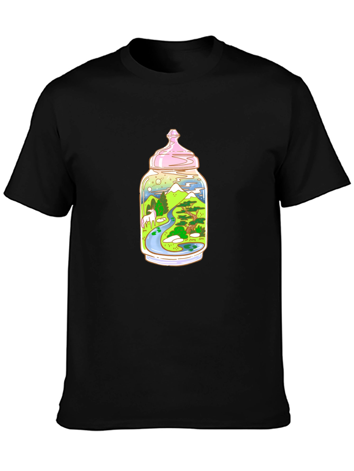Black Unicorn Landscape in Jar T-Shirt view 3