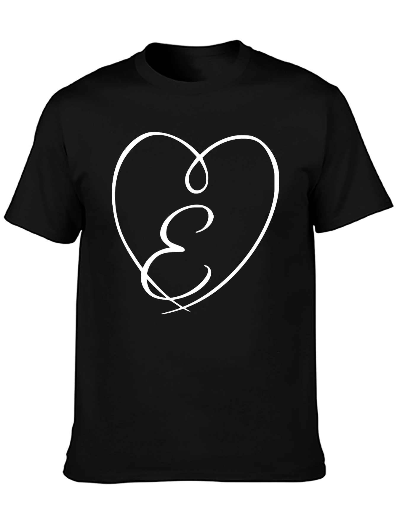 Black E Heart Graphic Tee - Stylish Black Cotton T-Shirt view 3