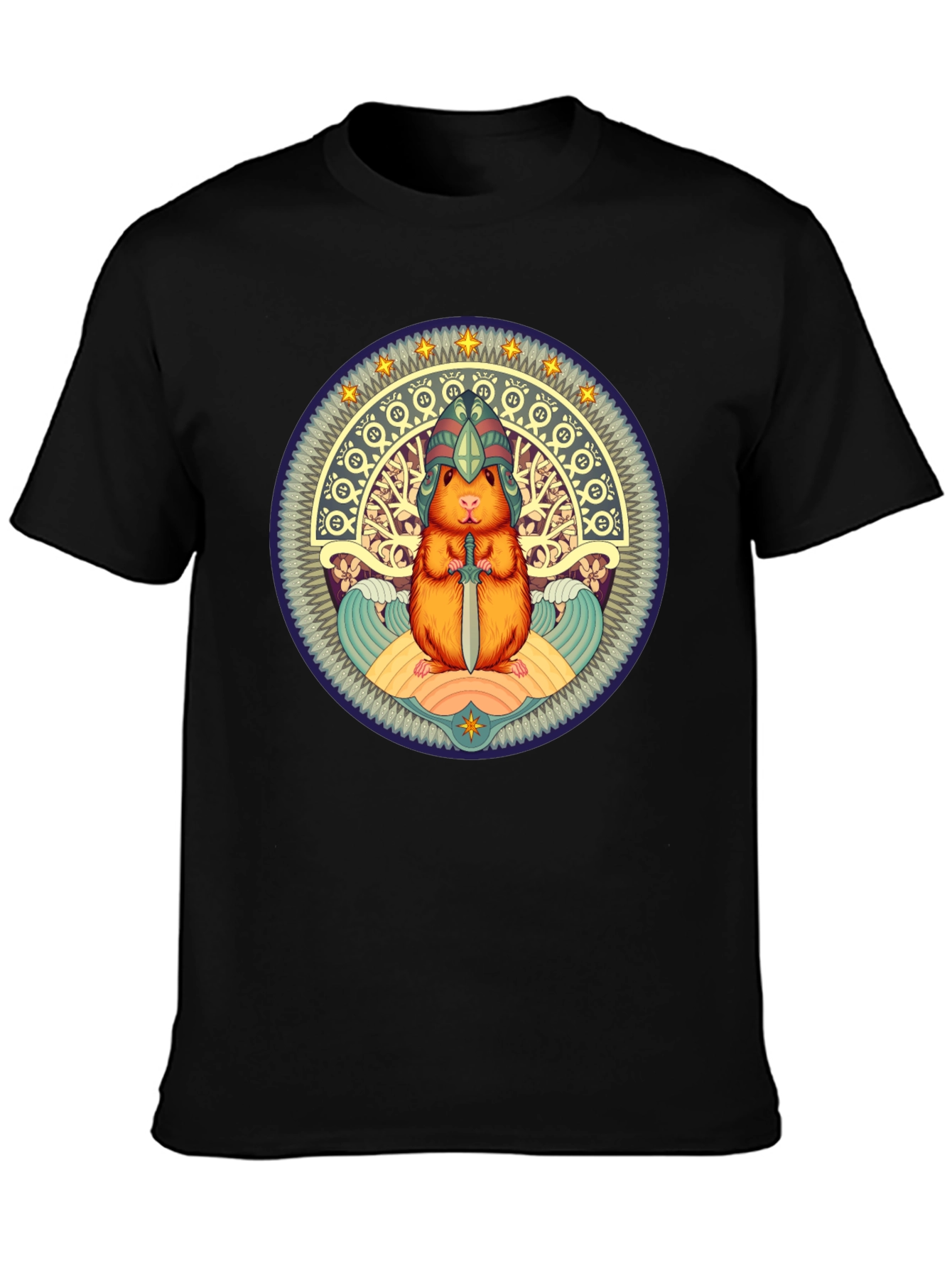 Black Hamster Warrior T-Shirt - Whimsical Graphic Tee view 3