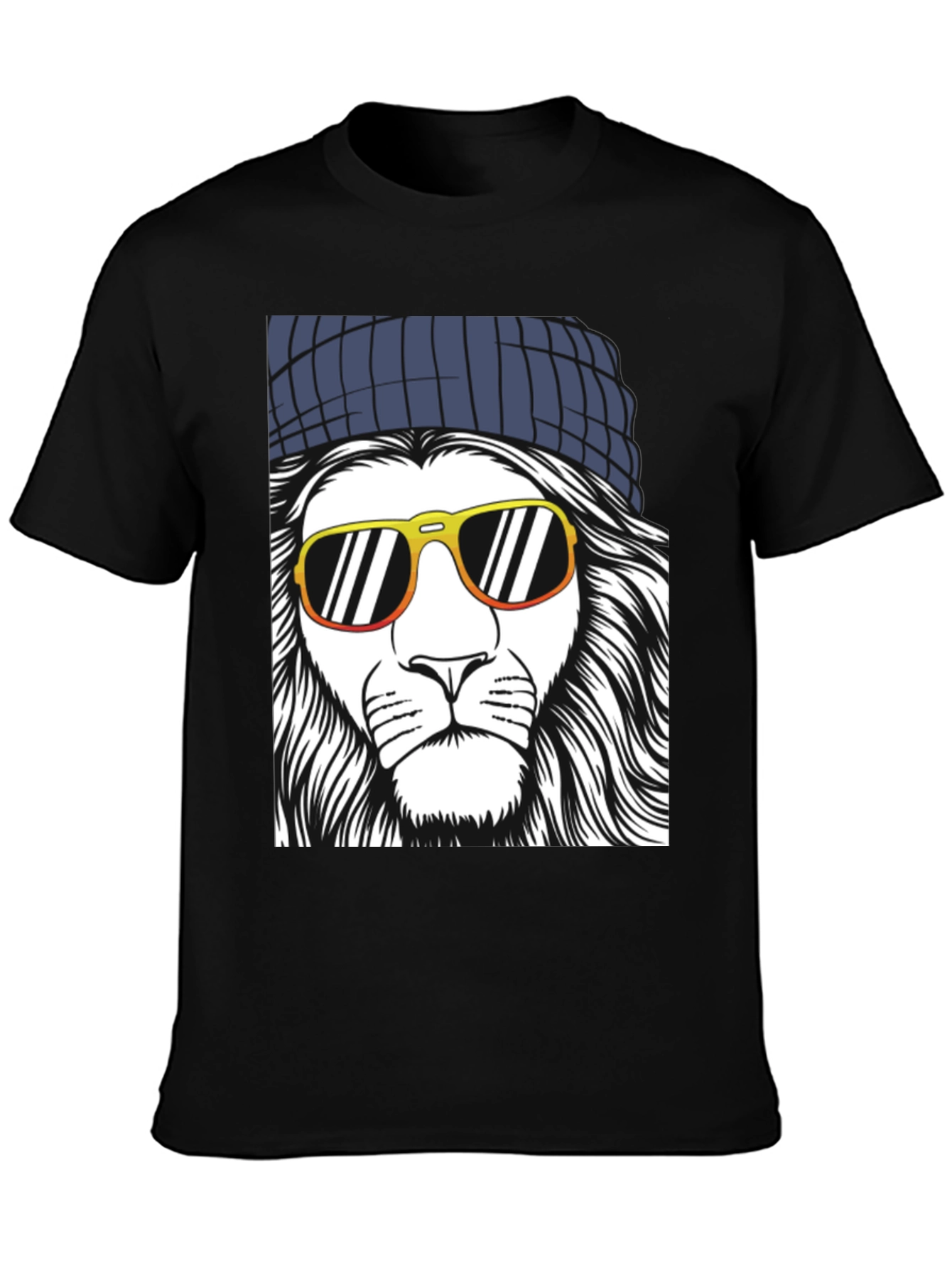 Black Cool Lion Graphic Tee - Men's Black T-Shirt view 3