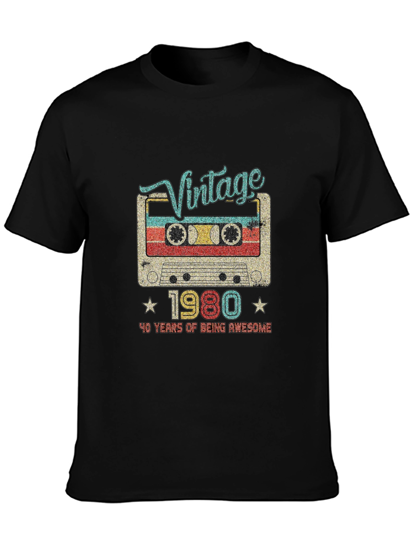 Black Vintage 1980 Cassette Tape T-Shirt view 3