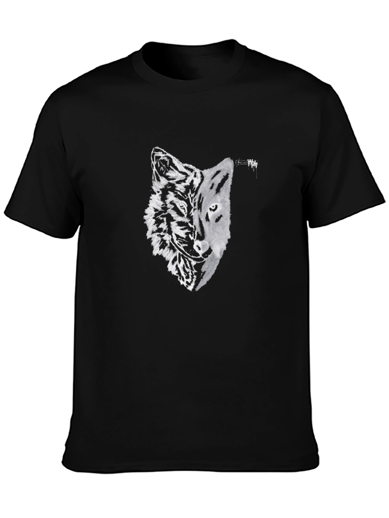 Black Wolf & Tiger Graphic Tee - Stylish Black T-Shirt view 3