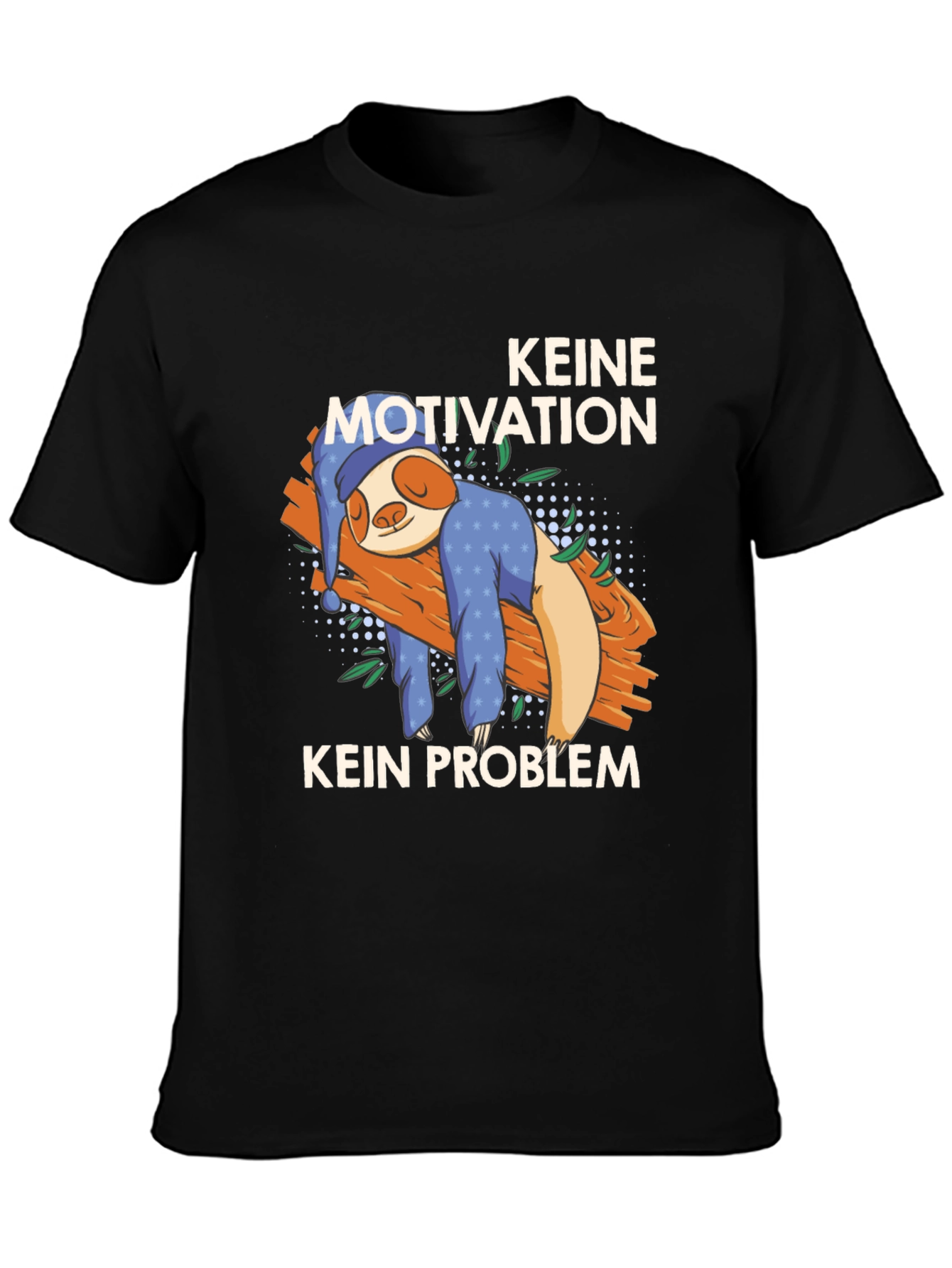 Black No Motivation No Problem Sloth T-Shirt view 3