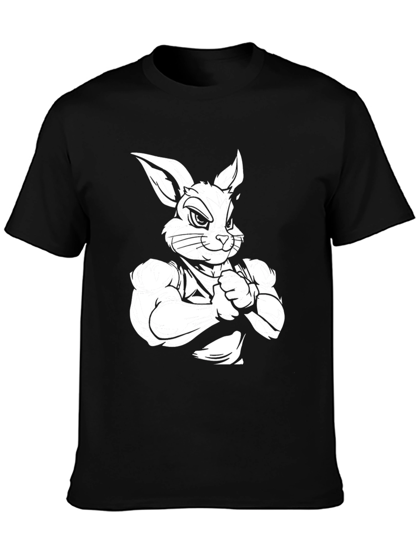 Black Black T-Shirt with Muscular Rabbit Graphic view 3