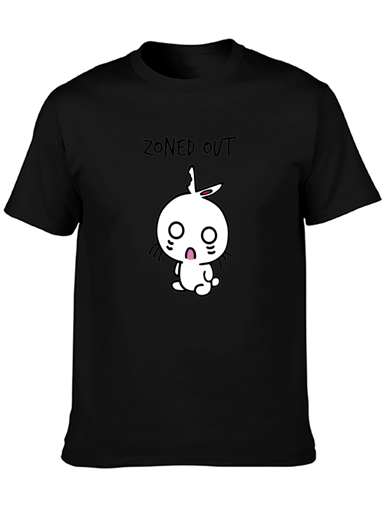 Black Zoned Out Rabbit Graphic Tee - Black Cotton T-Shirt view 3