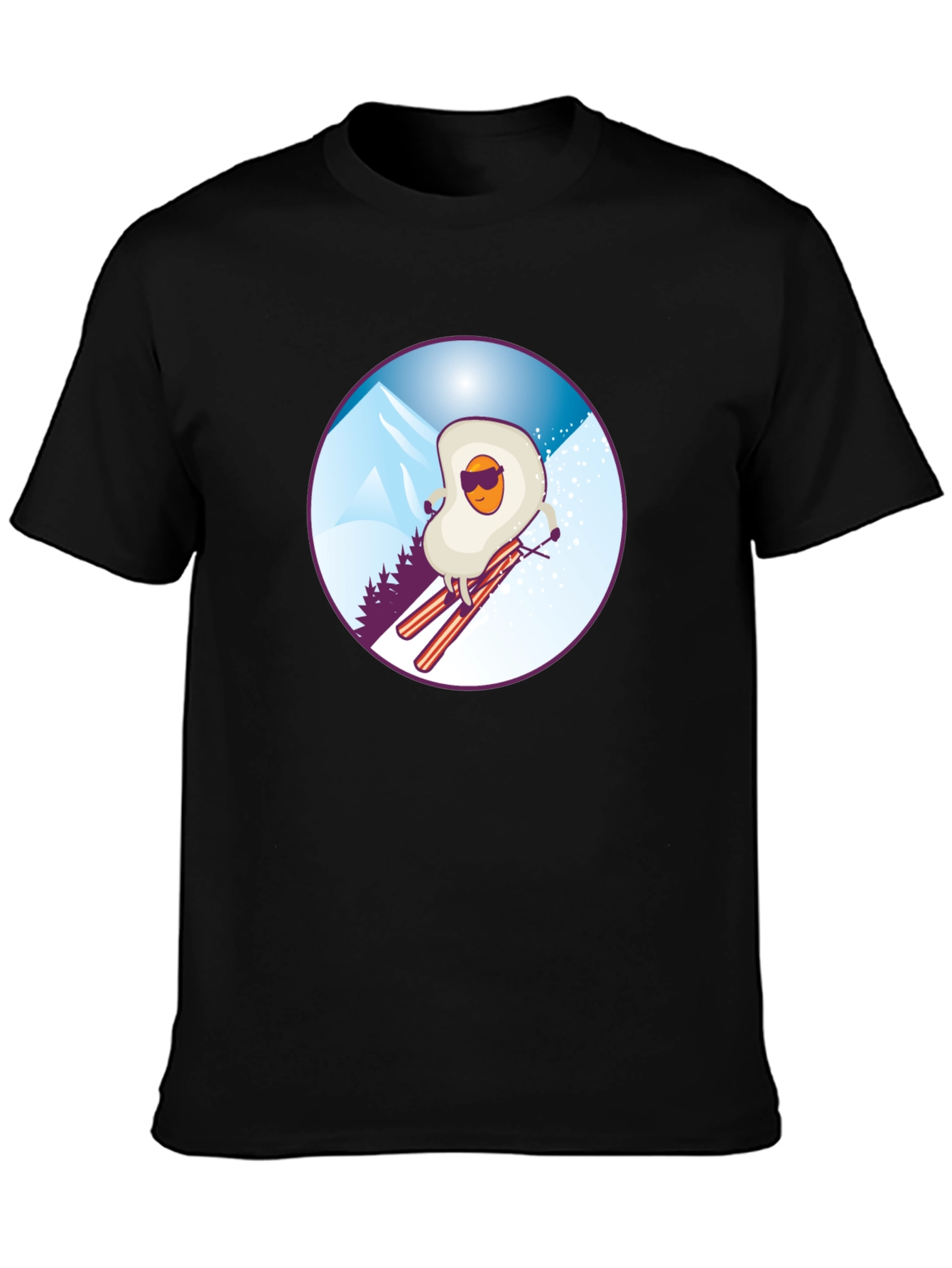 Black Funny Skiing Egg T-Shirt - Black view 3