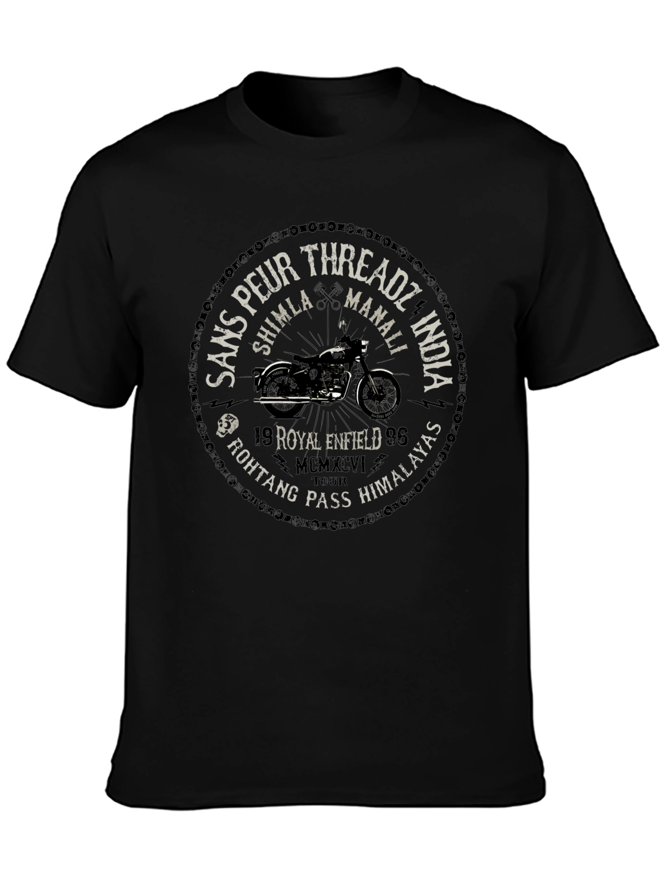Black Sans Peur Threadz Royal Enfield Motorcycle T-Shirt view 3