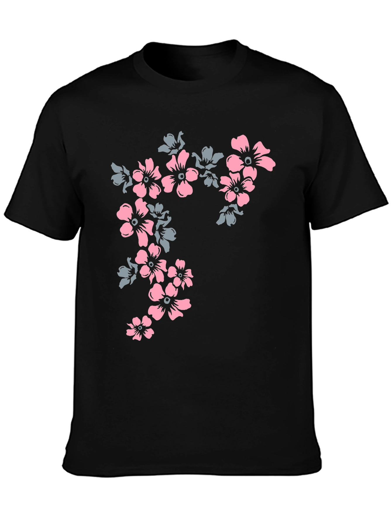 Black Floral Print Tee - Black Casual T-Shirt view 3