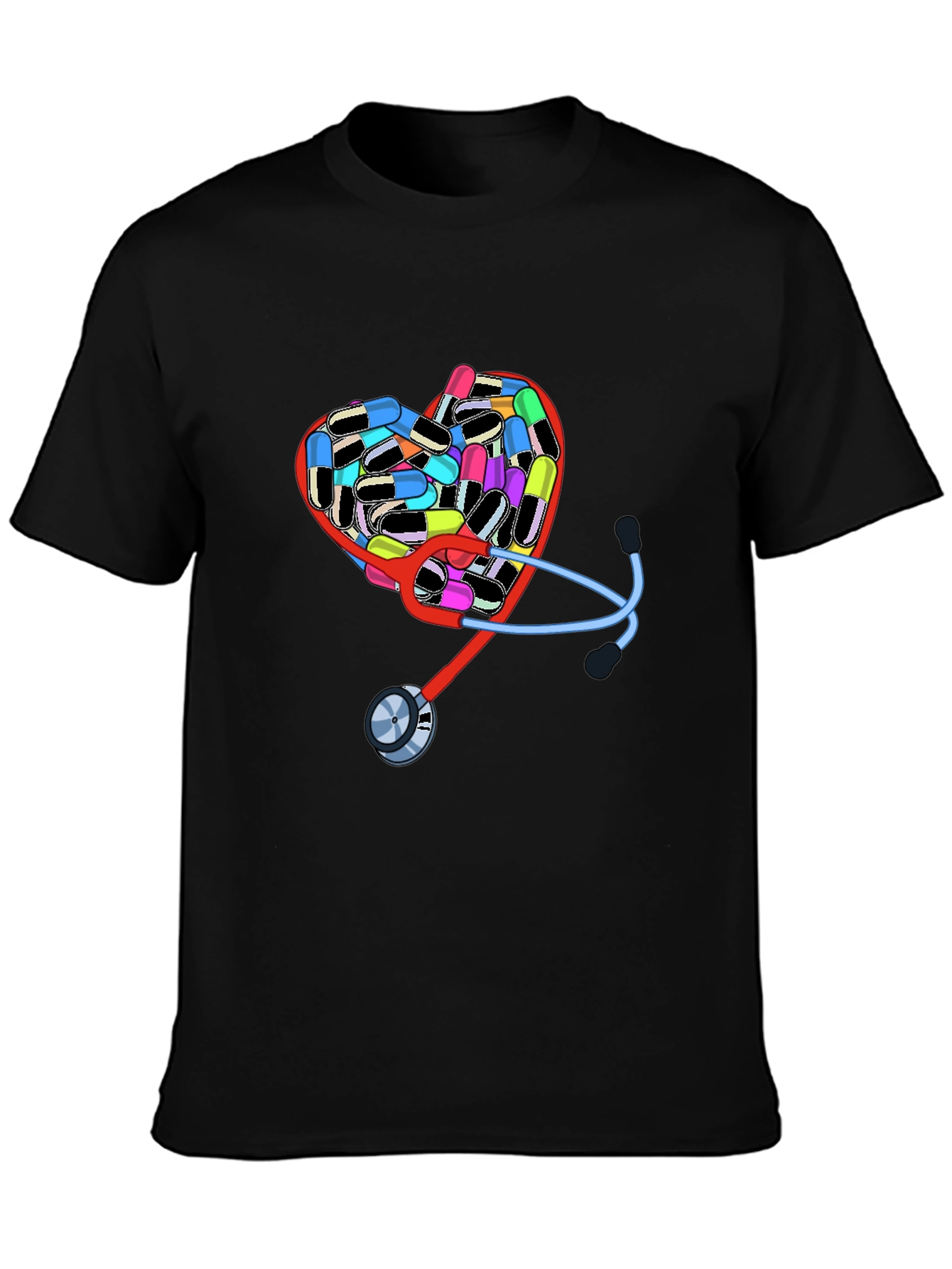 Black Heart Pills & Stethoscope Graphic T-Shirt view 3