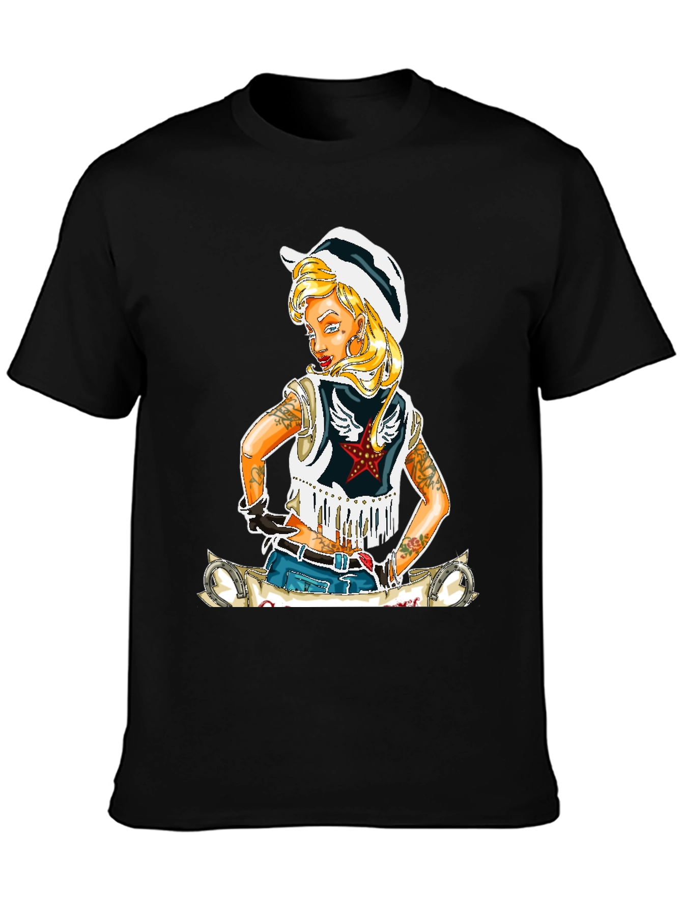 Black Cowgirl Graphic T-Shirt - Unique Design view 3