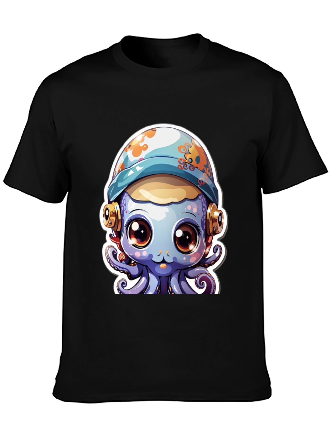Black Cute Octopus Tee - Unique Graphic T-Shirt view 3