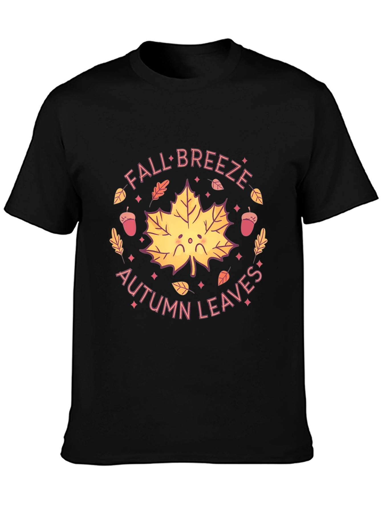 Black Fall Breeze Autumn Leaves Graphic T-Shirt view 3