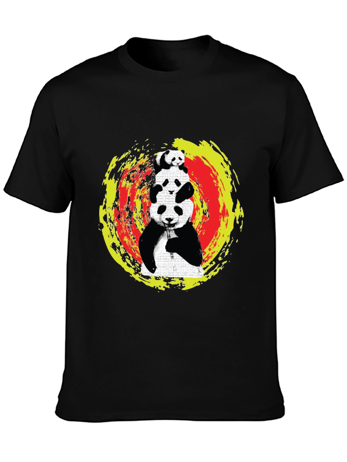 Black Stacked Panda Graphic Tee - Black Cotton Blend view 3