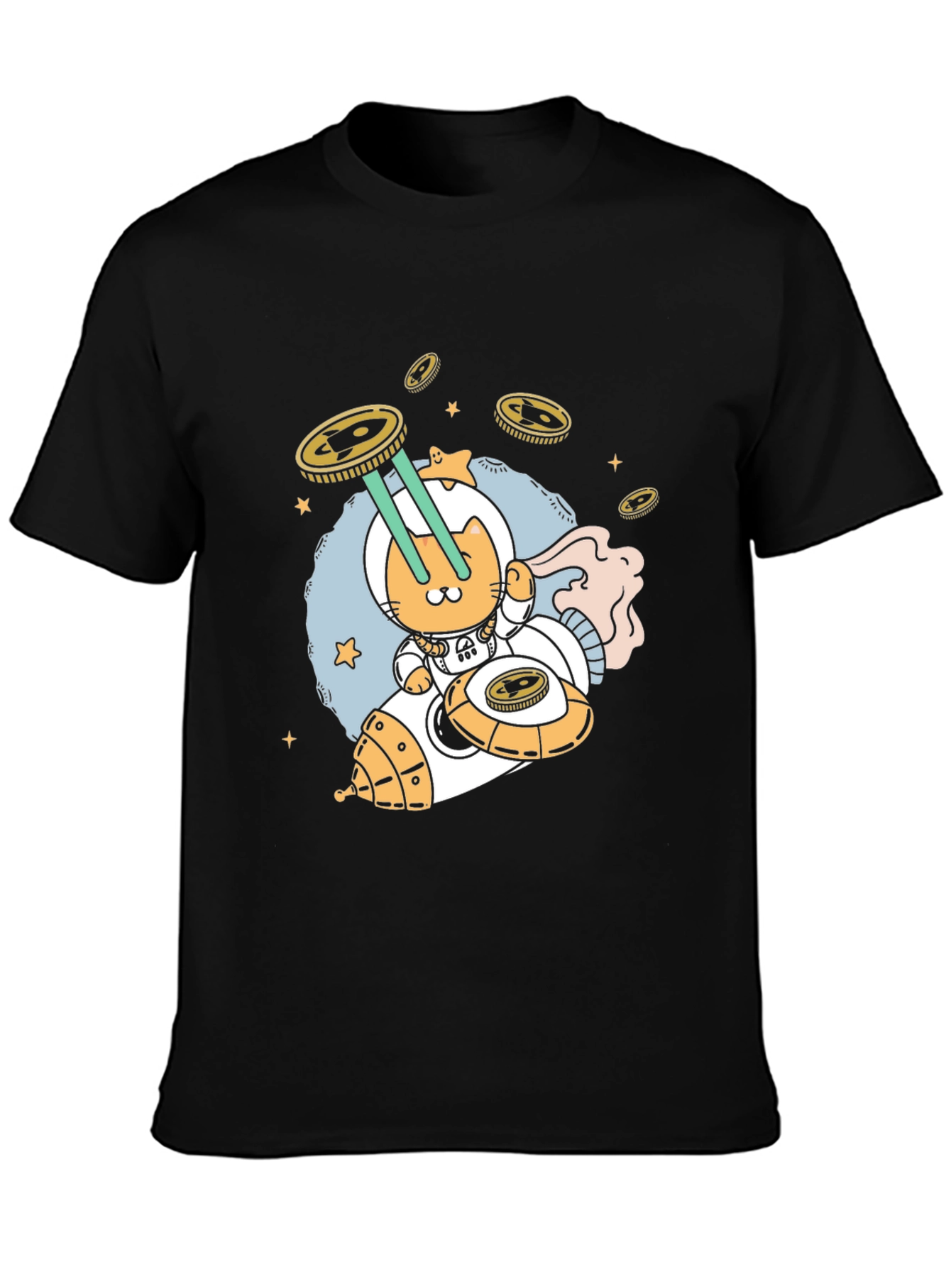 Black Cosmic Cat T-Shirt - Space Adventure Tee view 3