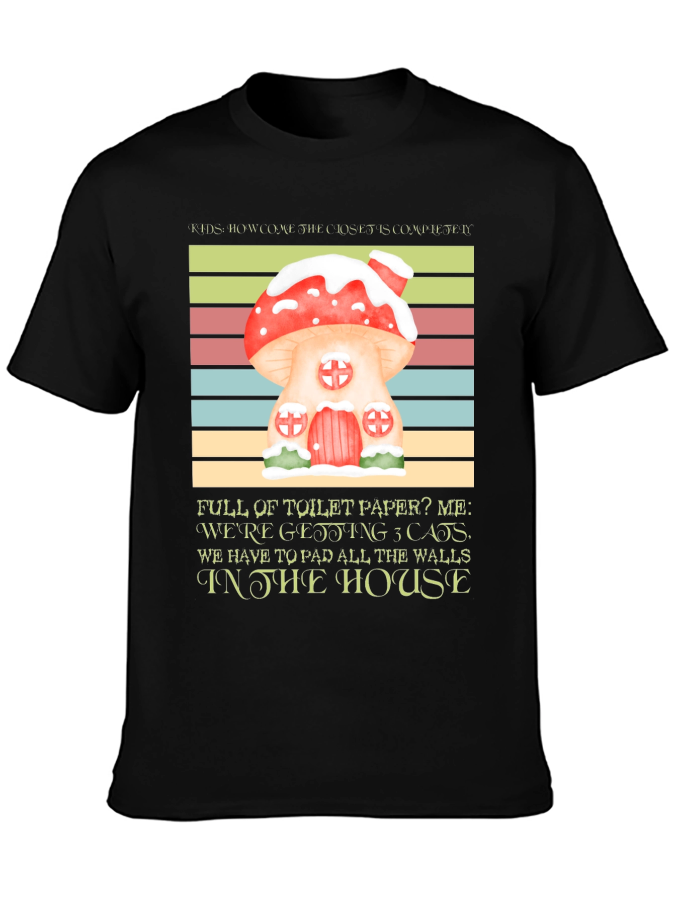 Black Mushroom House Cat Lover T-Shirt view 3