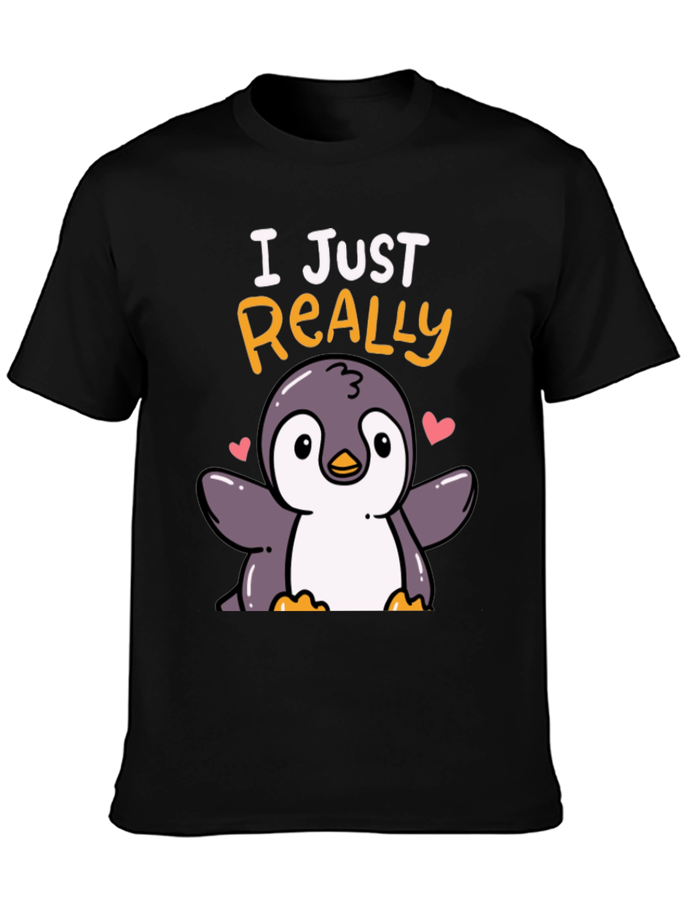 Black Cute Penguin T-Shirt - I Just Really Love Penguins view 3