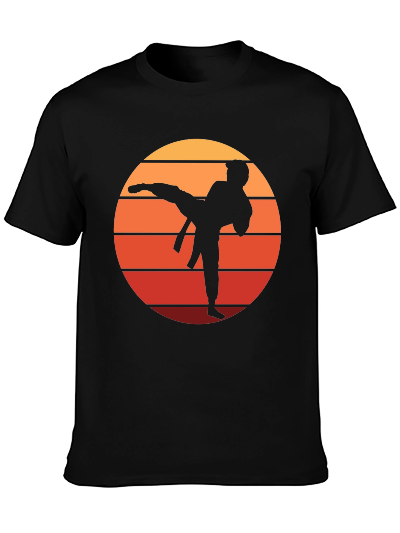 Black Karate Sunset Graphic Tee - Martial Arts Silhouette T-Shirt view 3