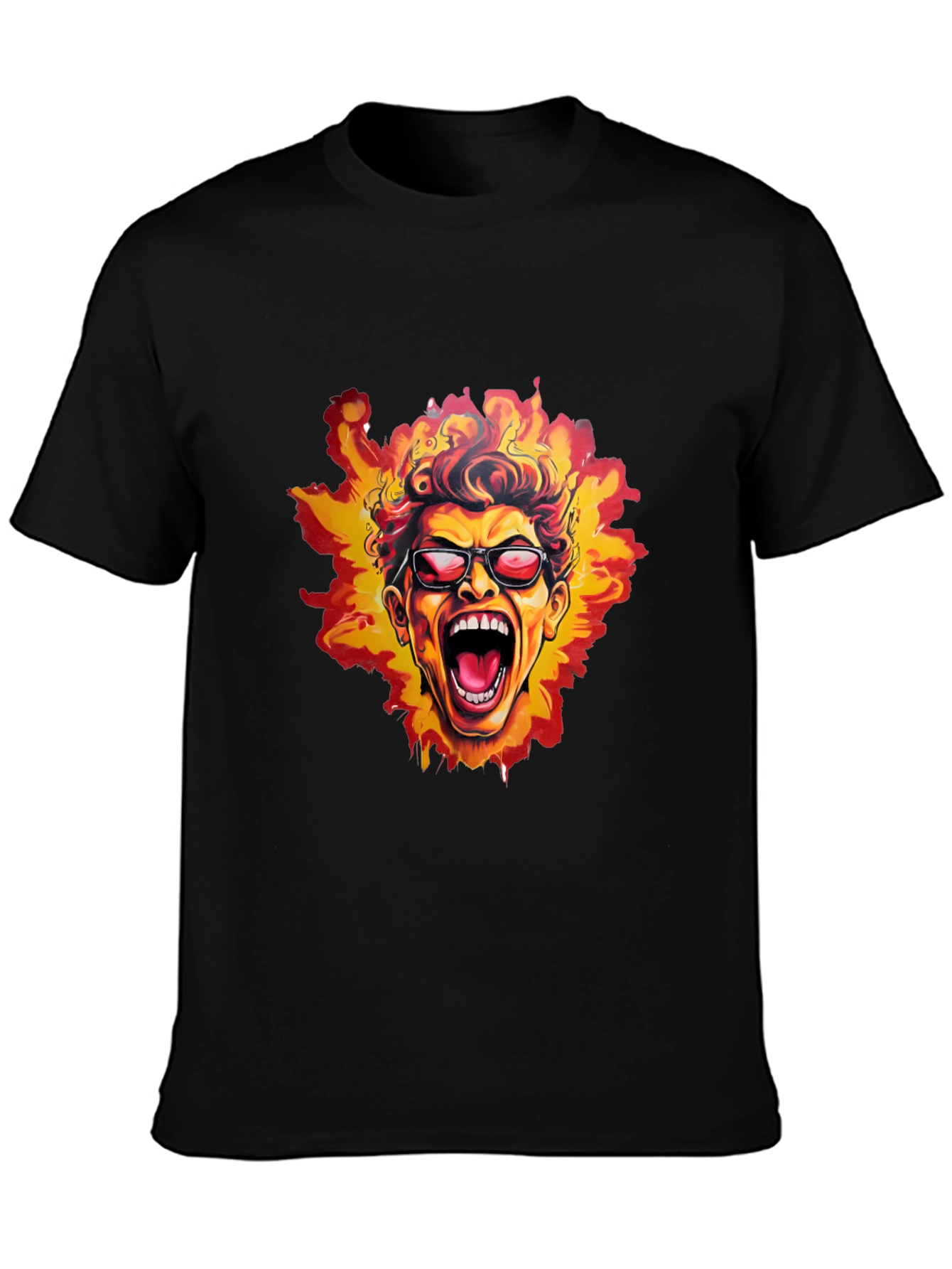 Black Fiery Screaming Face Graphic Black T-Shirt view 3