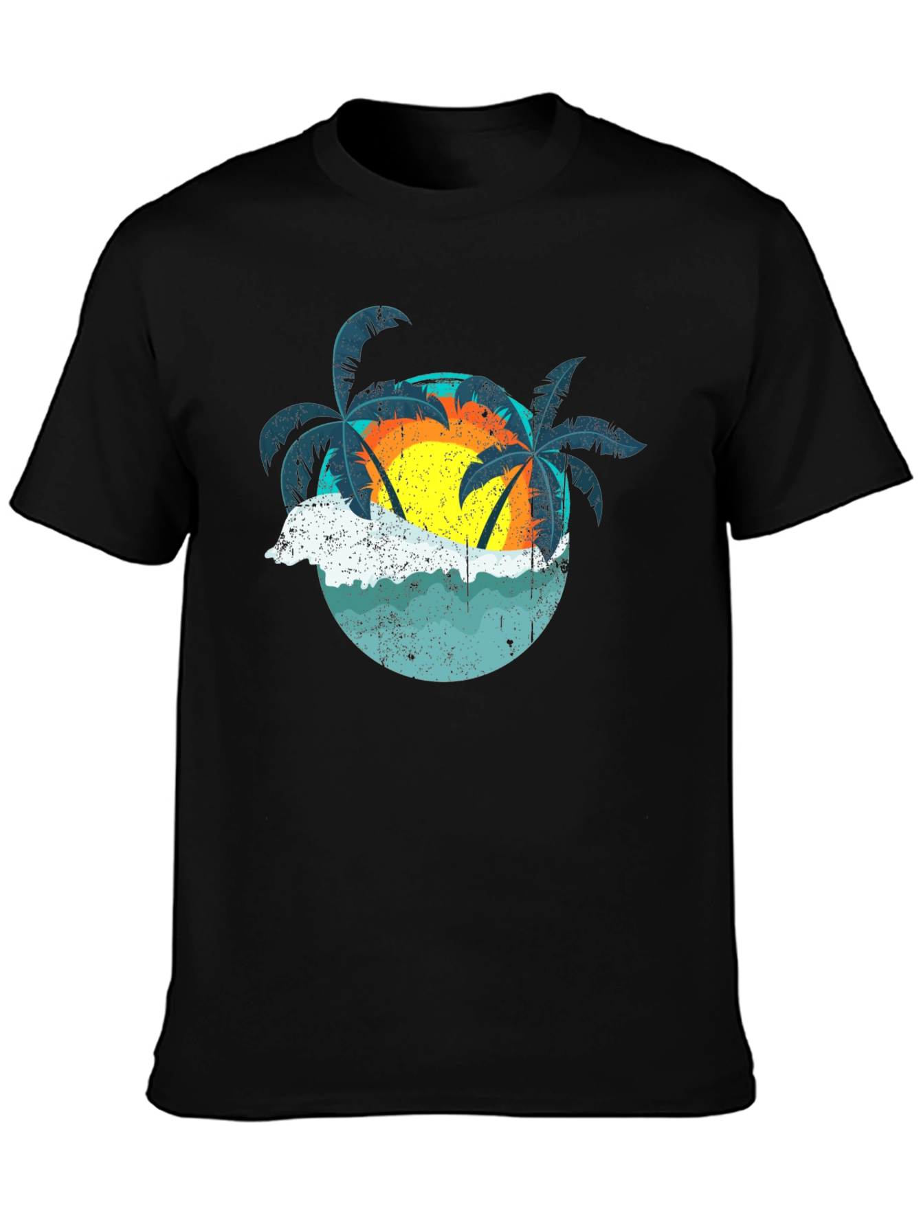 Black Retro Sunset Palms T-Shirt - Black view 3