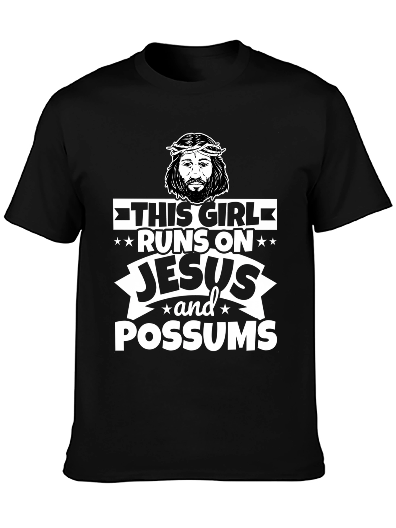 Black Runs on Jesus and Possums Black T-Shirt view 3