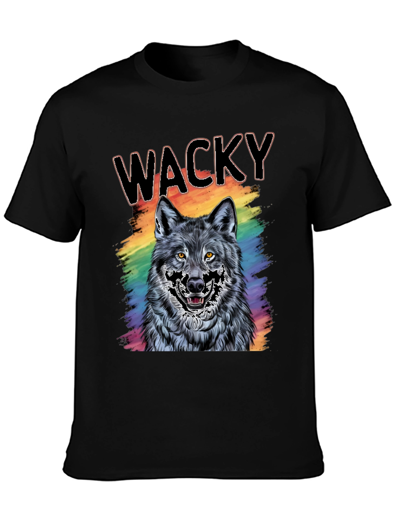 Black Wacky Wolf Graphic Tee - Colorful Animal T-Shirt view 3
