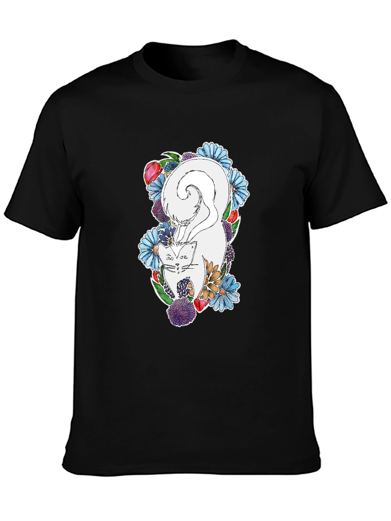 Black Floral Fox Graphic T-Shirt - Unique Design, Soft Cotton view 3