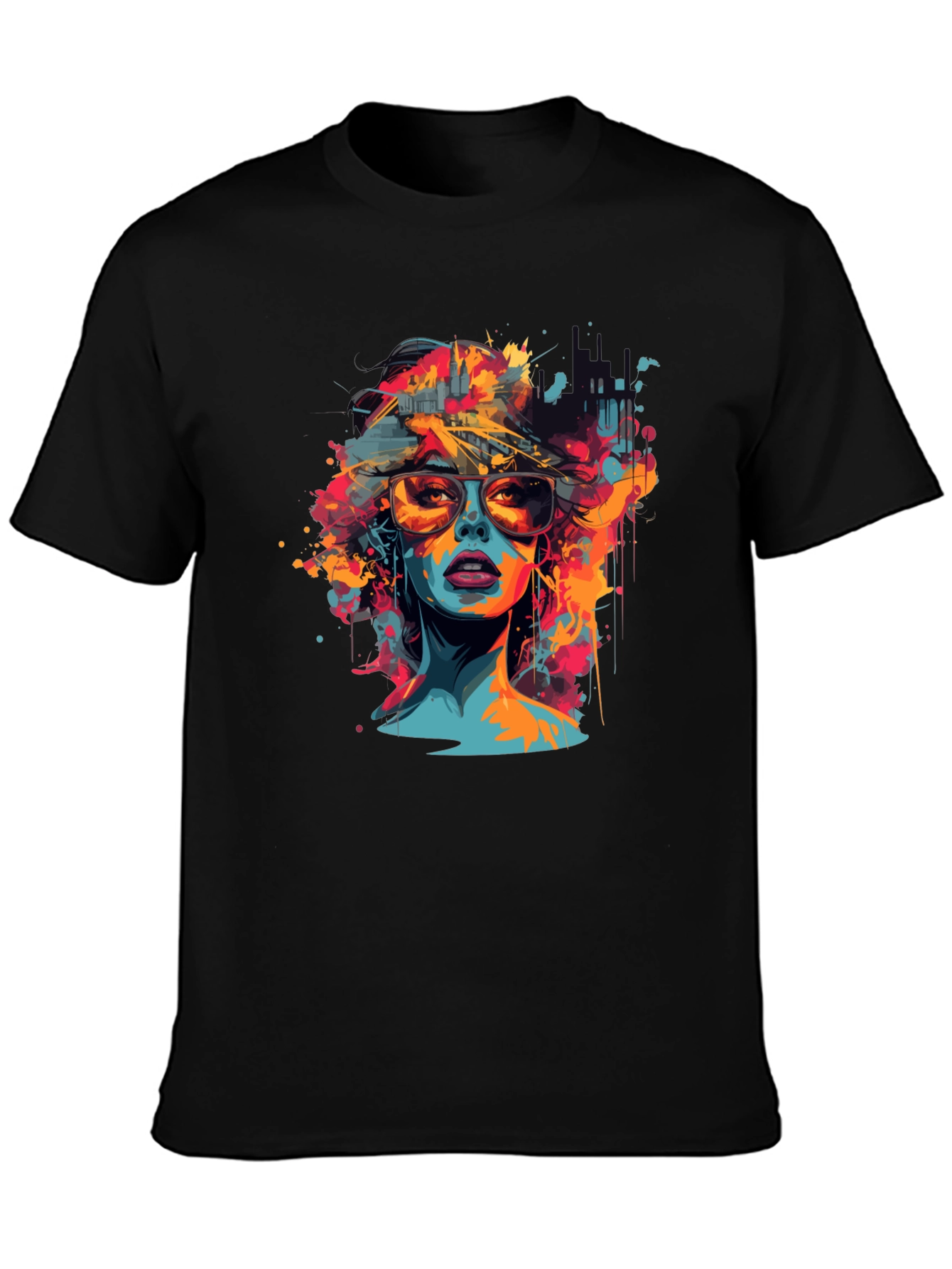Black Vibrant Woman Graphic Tee - Unisex Black T-Shirt view 3