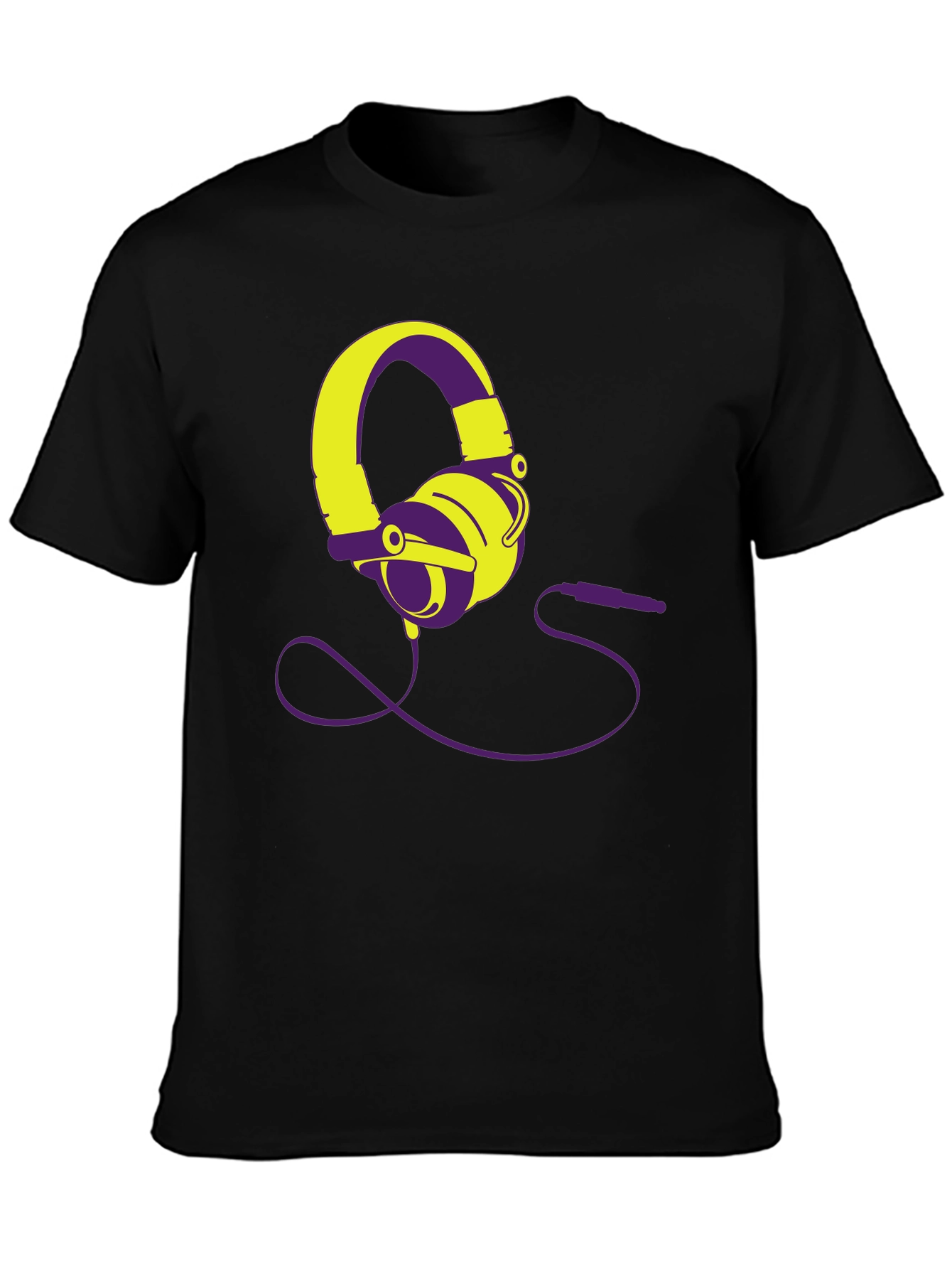 Black Modern Headphones Graphic Tee - Black view 3
