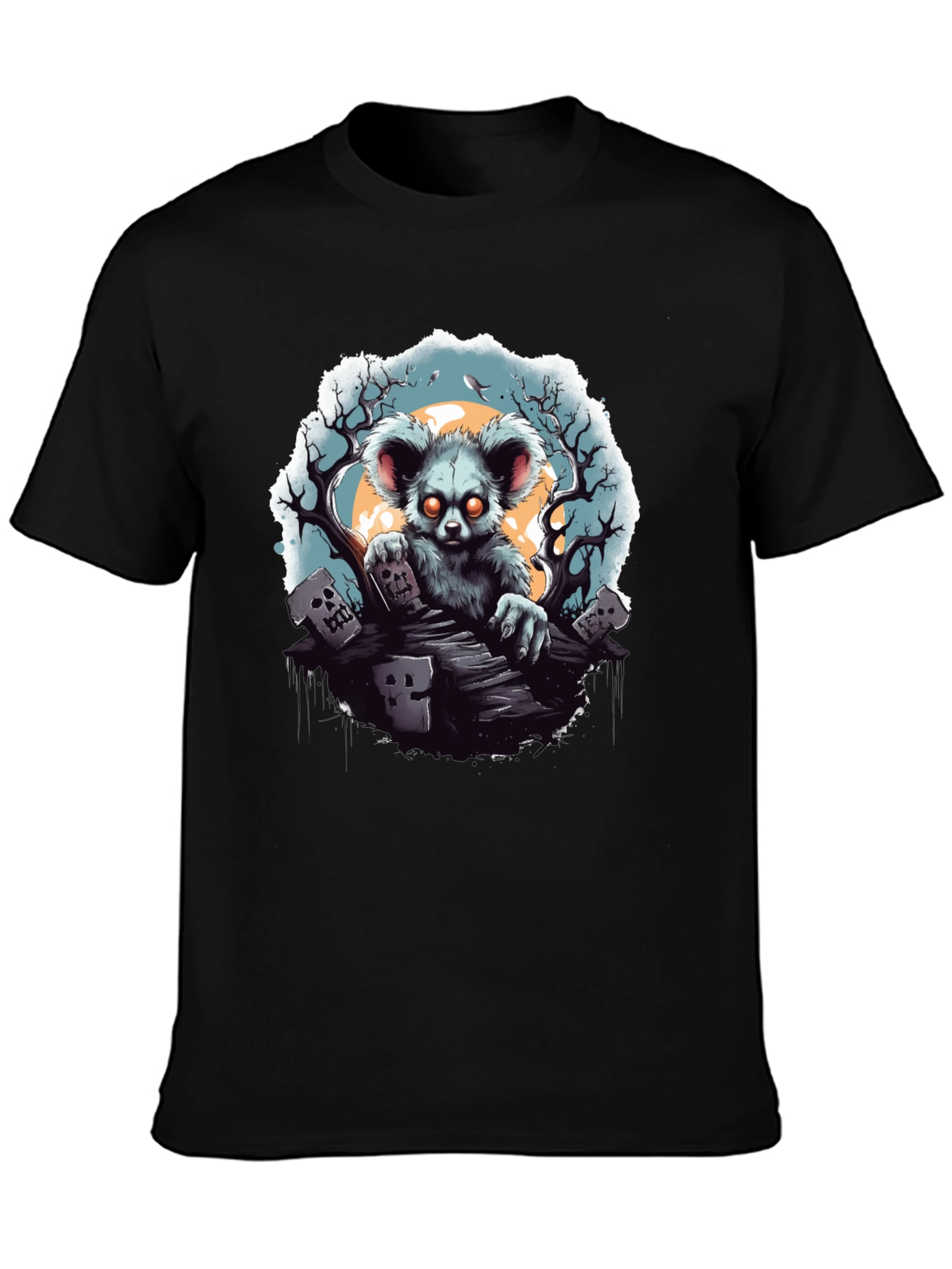 Black Zombie Koala T-Shirt - Spooky Graveyard Design view 3