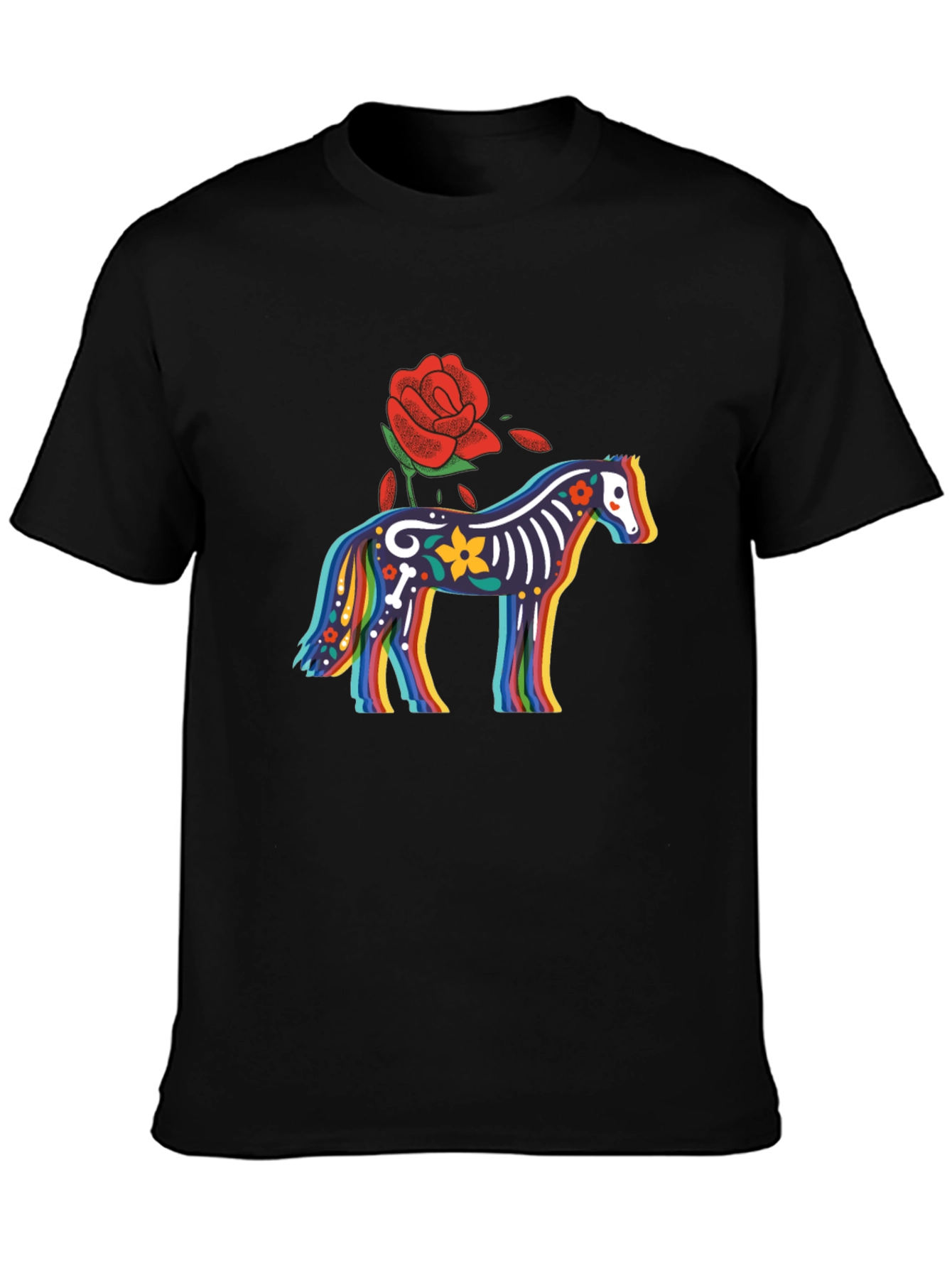 Black Colorful Calavera Horse Graphic Tee view 3