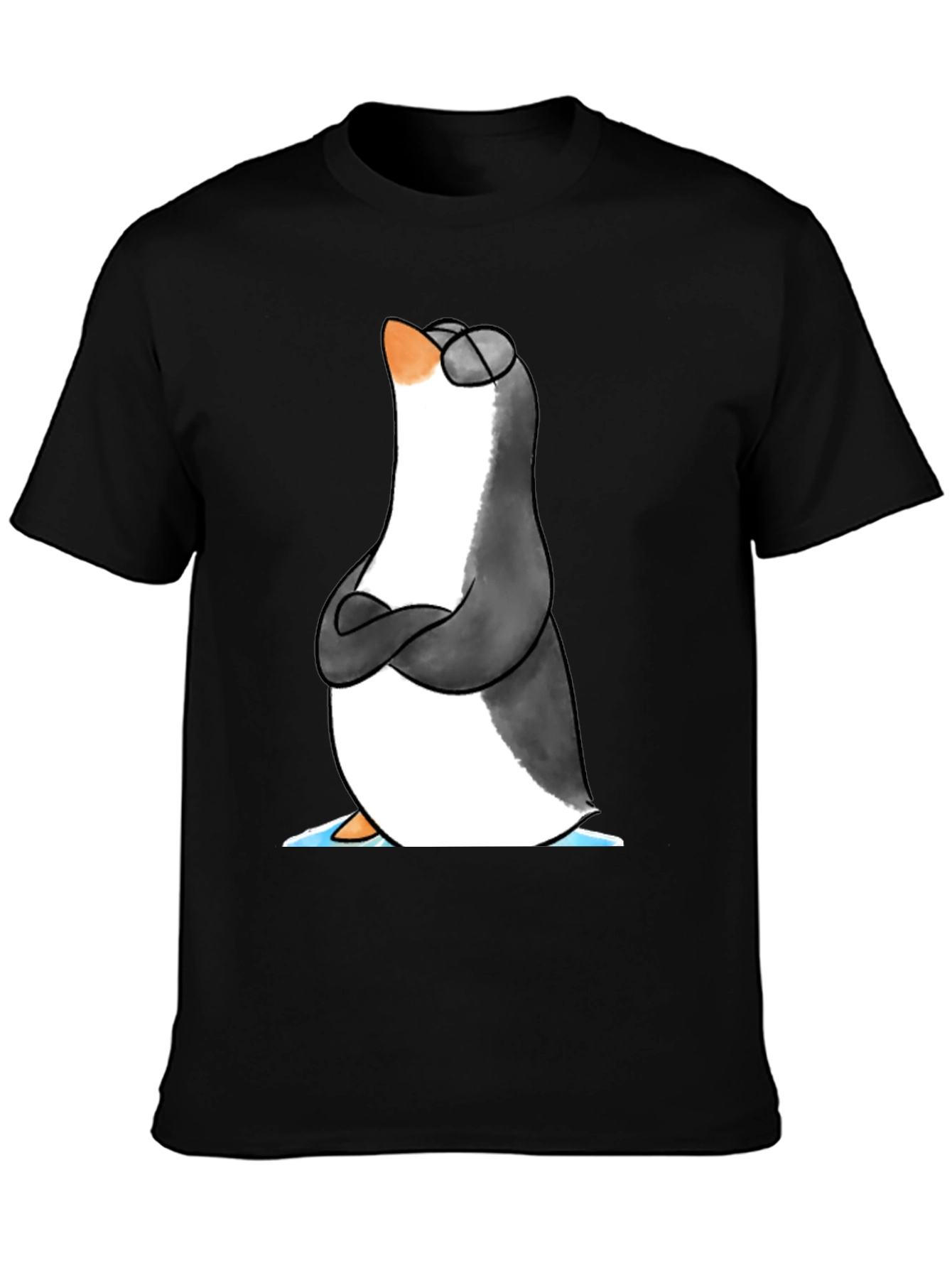 Black Cool Penguin Graphic Tee - Black Cotton T-Shirt view 3