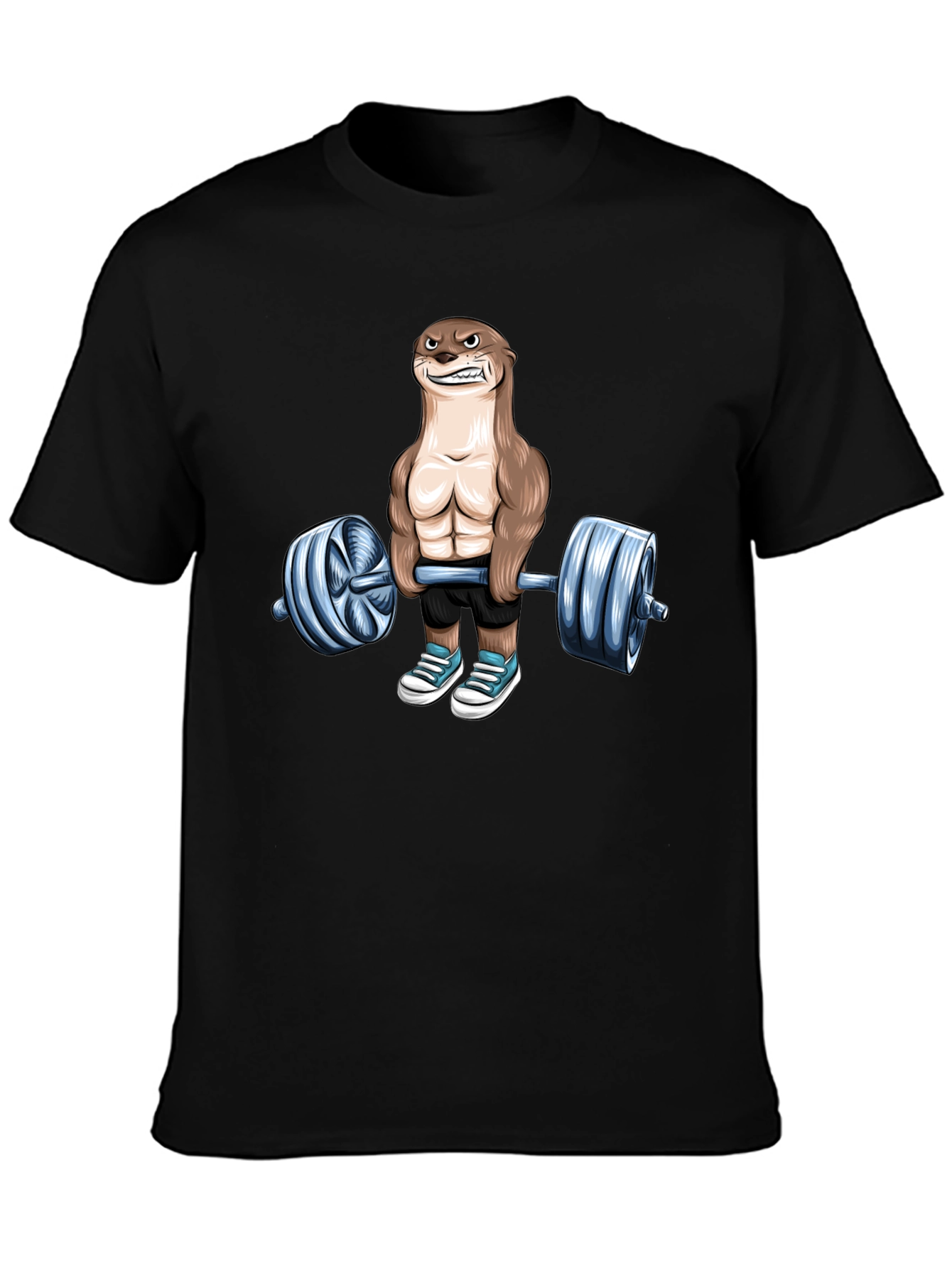 Black Funny Otter Lifting Weights T-Shirt Gym Lover view 3