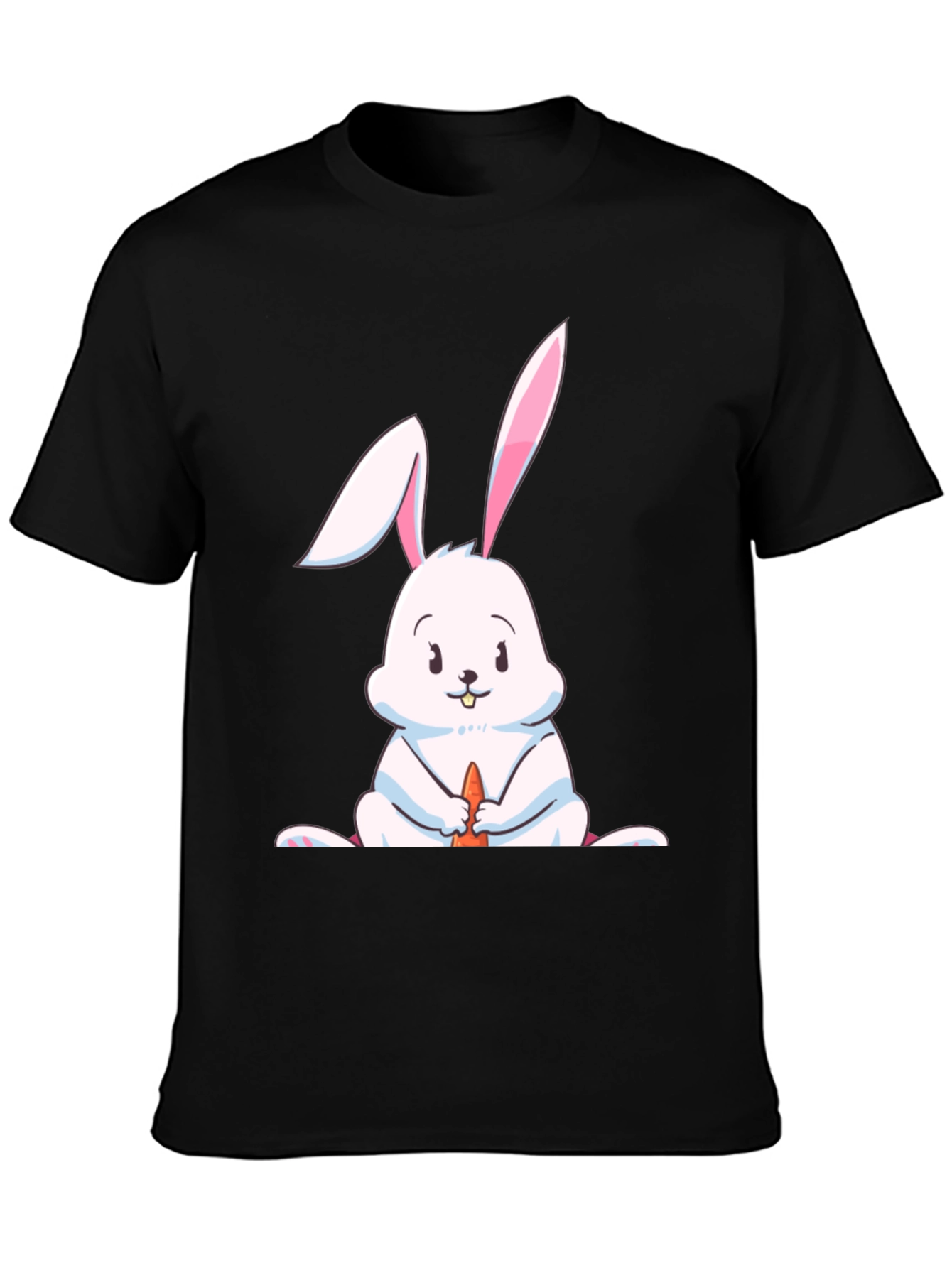 Black Cute Rabbit Graphic Tee - Black Cotton Blend view 3