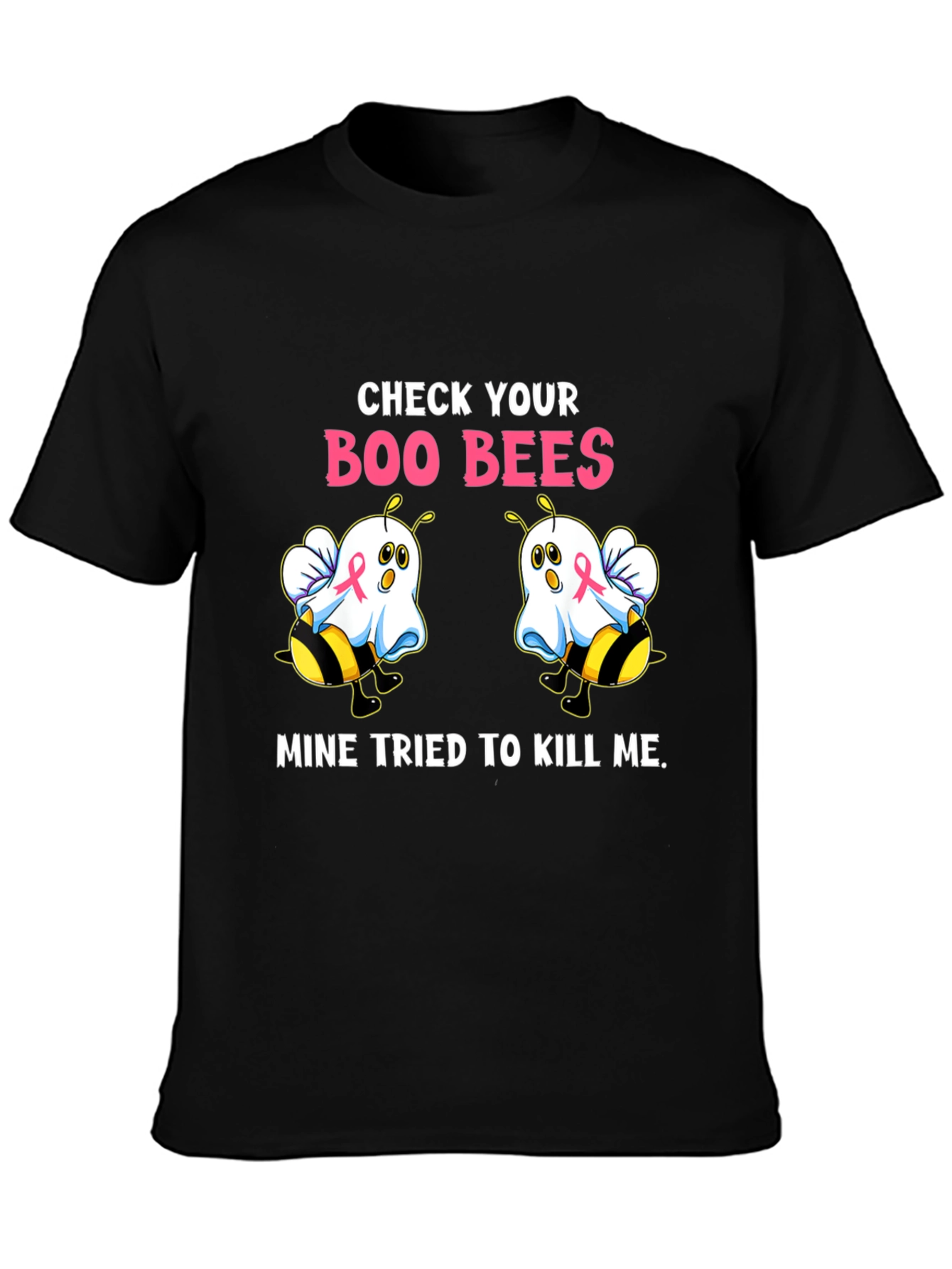 Black Boo Bees T-Shirt Breast Cancer Awareness Halloween Tee view 3
