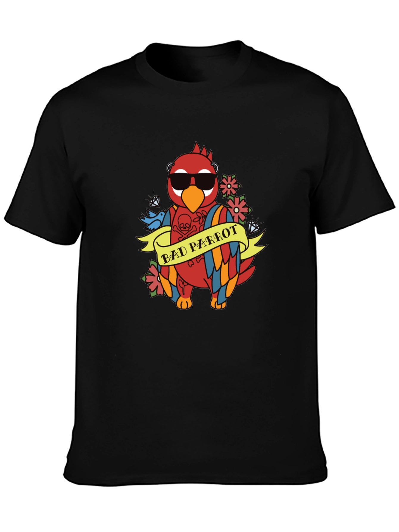 Black Bad Parrot Graphic Tee - Funny Animal T-Shirt view 3