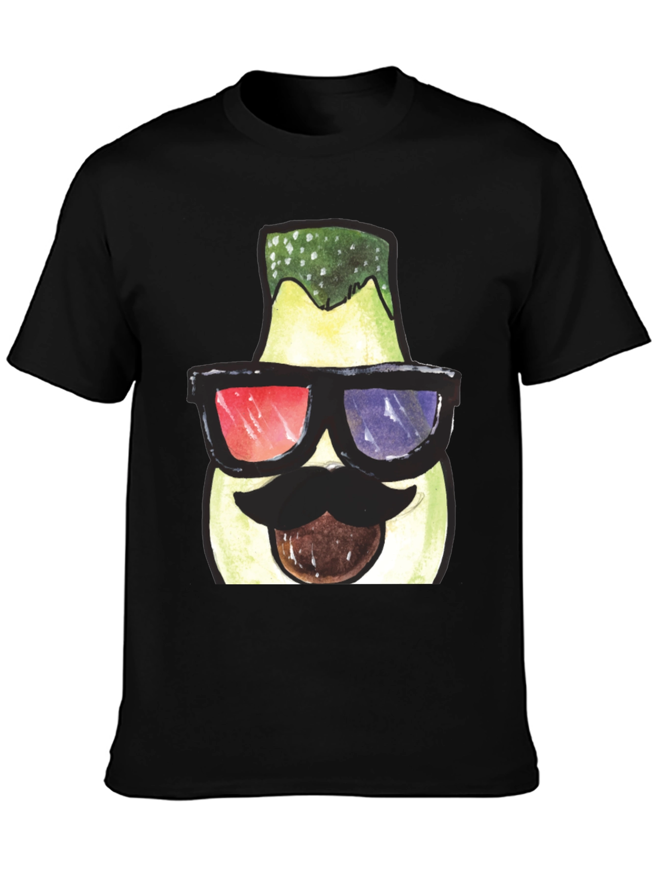 Black Funny Avocado 3D Glasses Graphic T-Shirt view 3