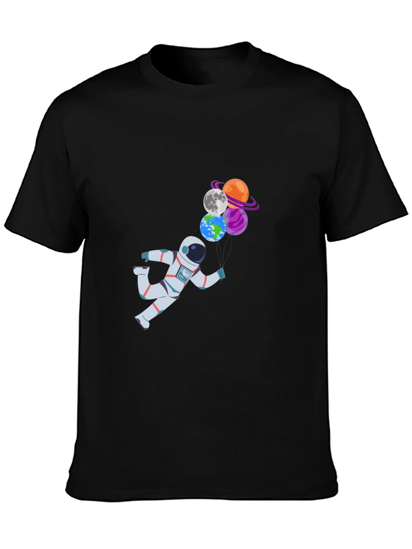 Black Astronaut & Planet Balloons Graphic T-Shirt view 3
