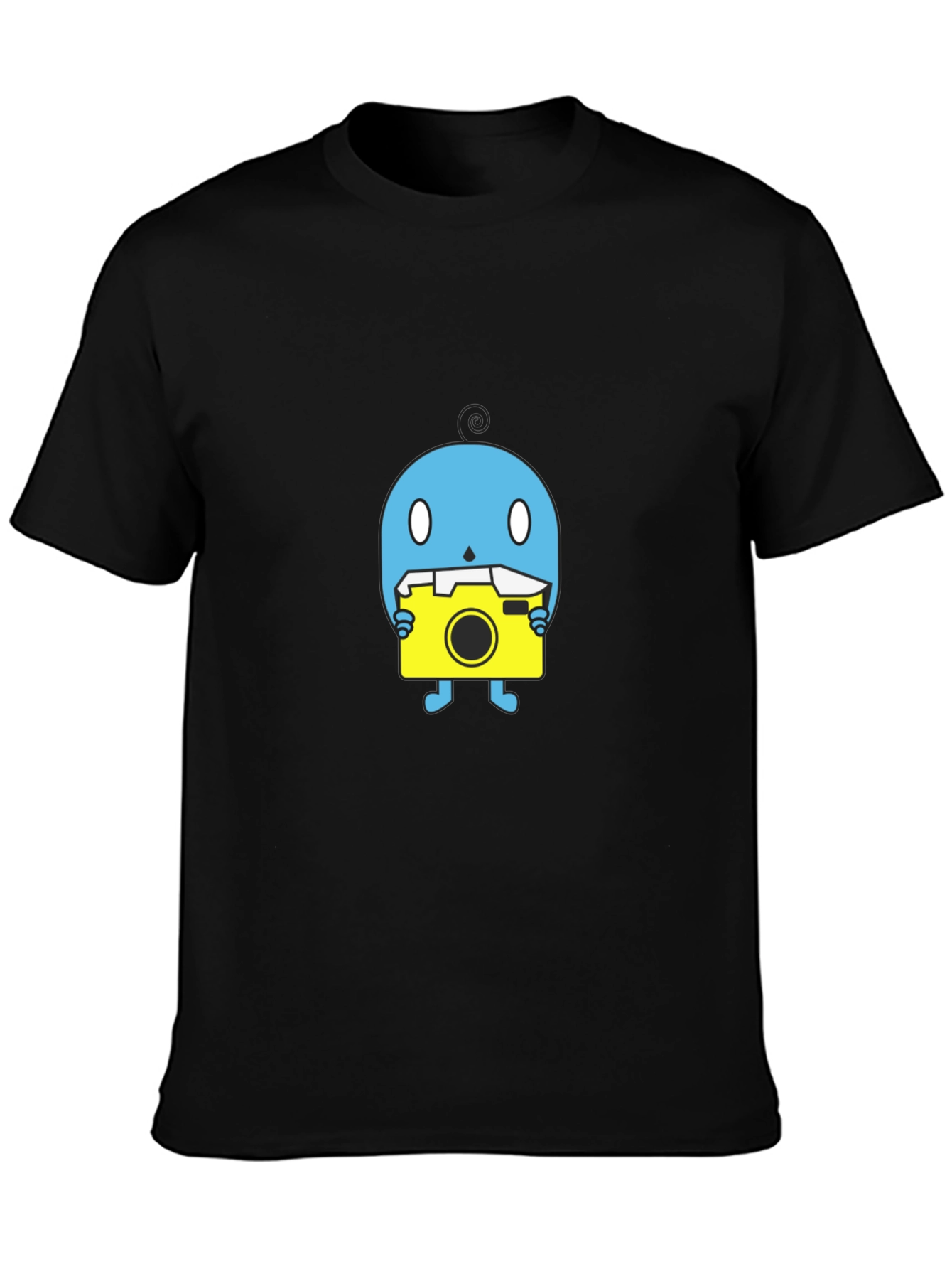 Black Funky Blue Creature with Camera Black T-Shirt view 3