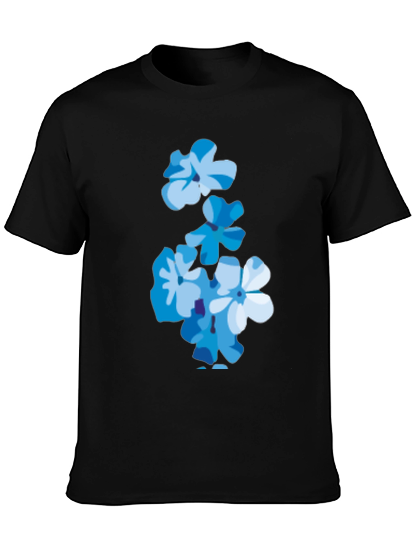 Black Floral Print Tee - Trendy Blue Flower T-Shirt view 3