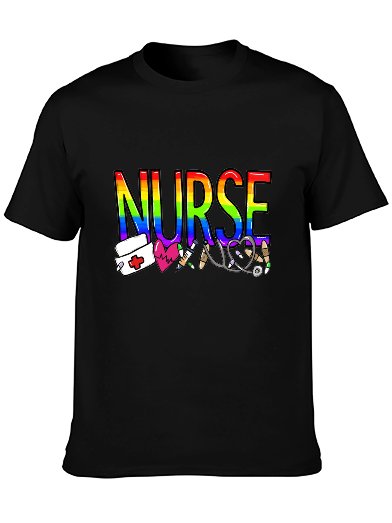 Black Rainbow Nurse Graphic T-Shirt - Medical Pride Tee view 3