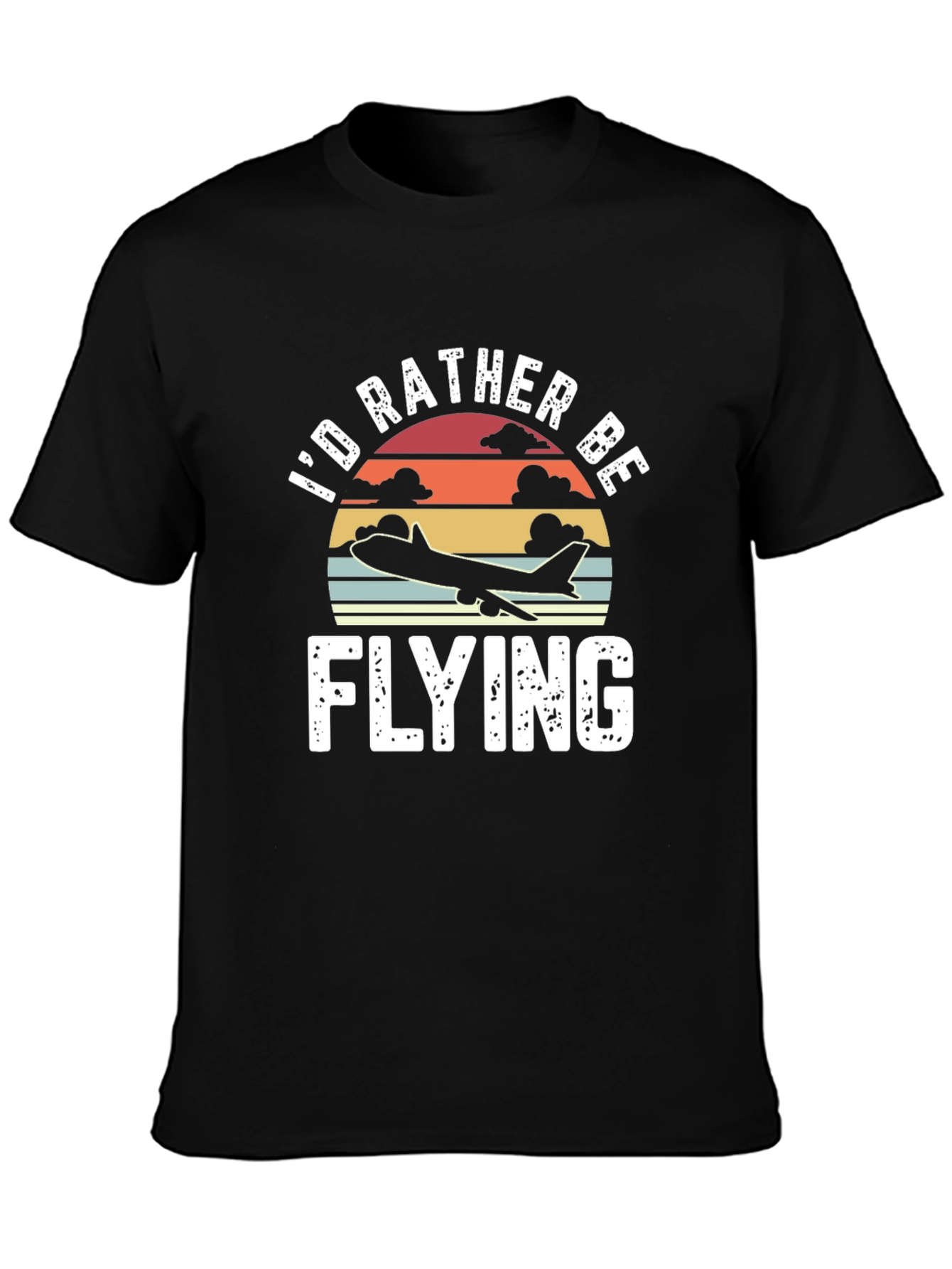 Black I'd Rather Be Flying Retro T-Shirt - Pilot Aviation Gift view 3