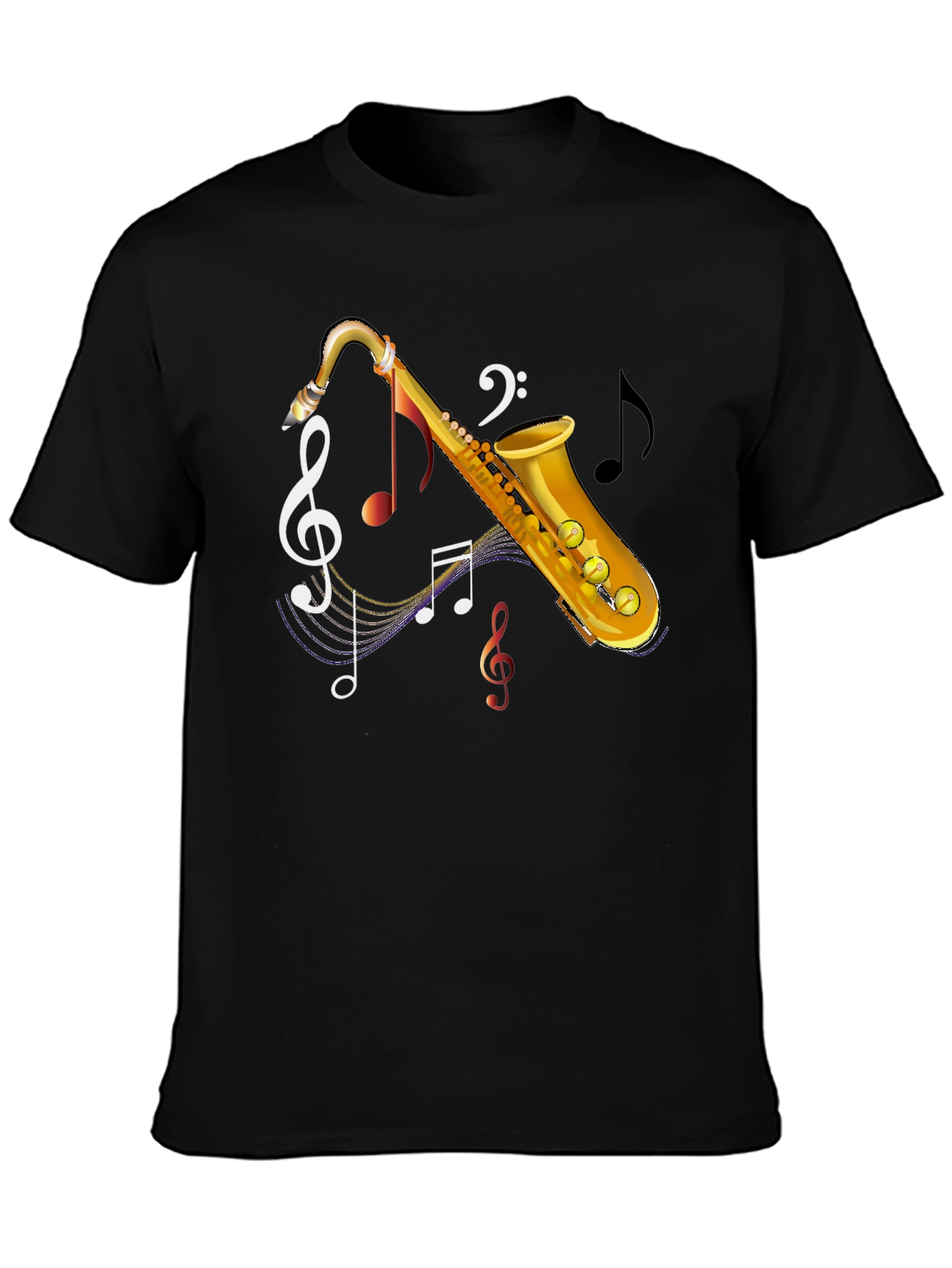 Black Saxophone Music Notes Graphic T-Shirt view 3