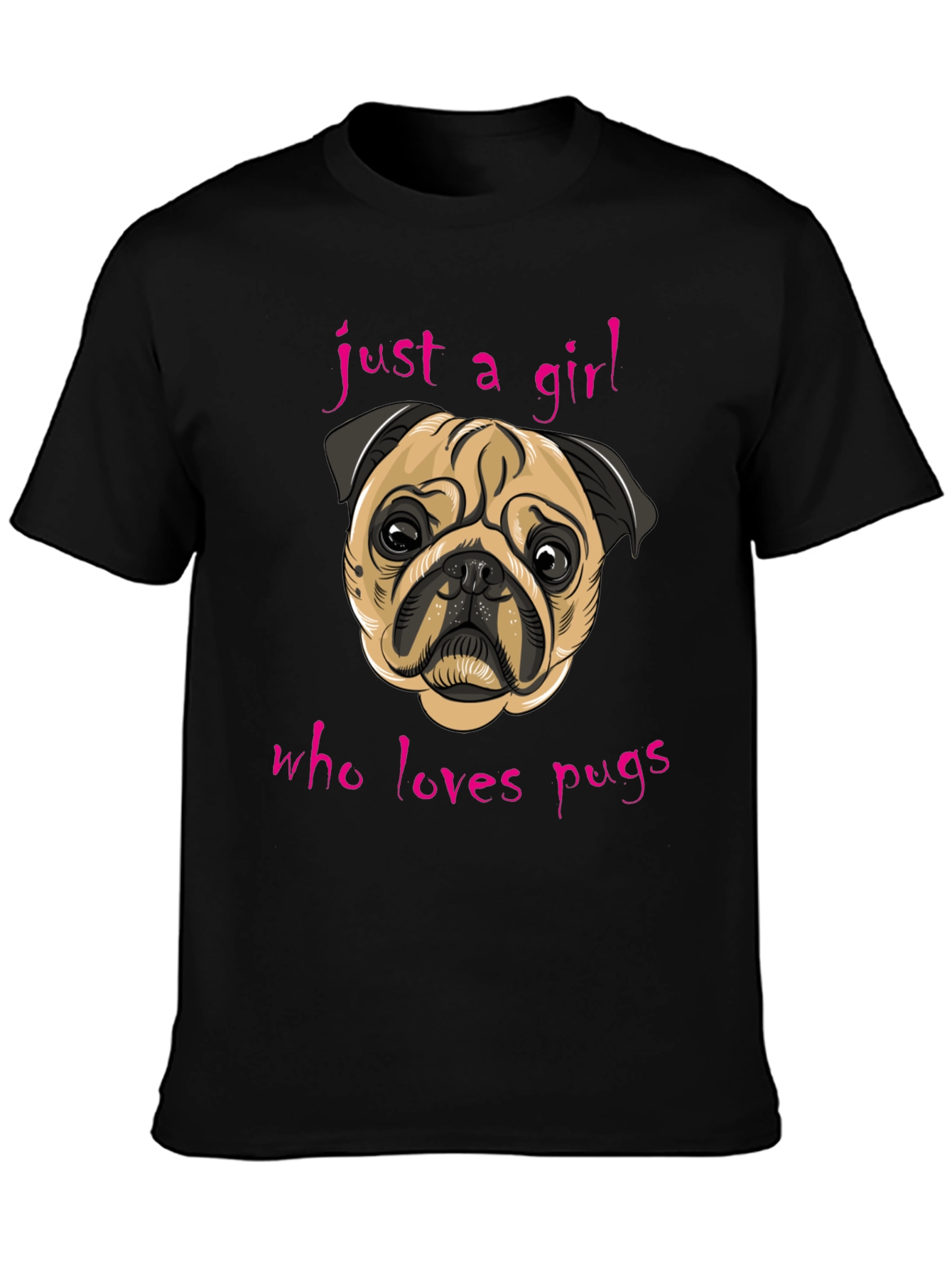 Black Just A Girl Who Loves Pugs - Graphic Tee view 3