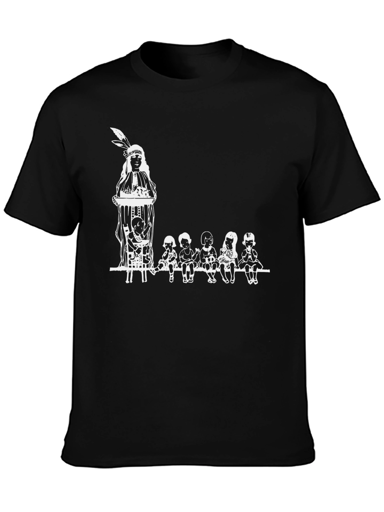 Black Graphic Tee with Native American Design view 3