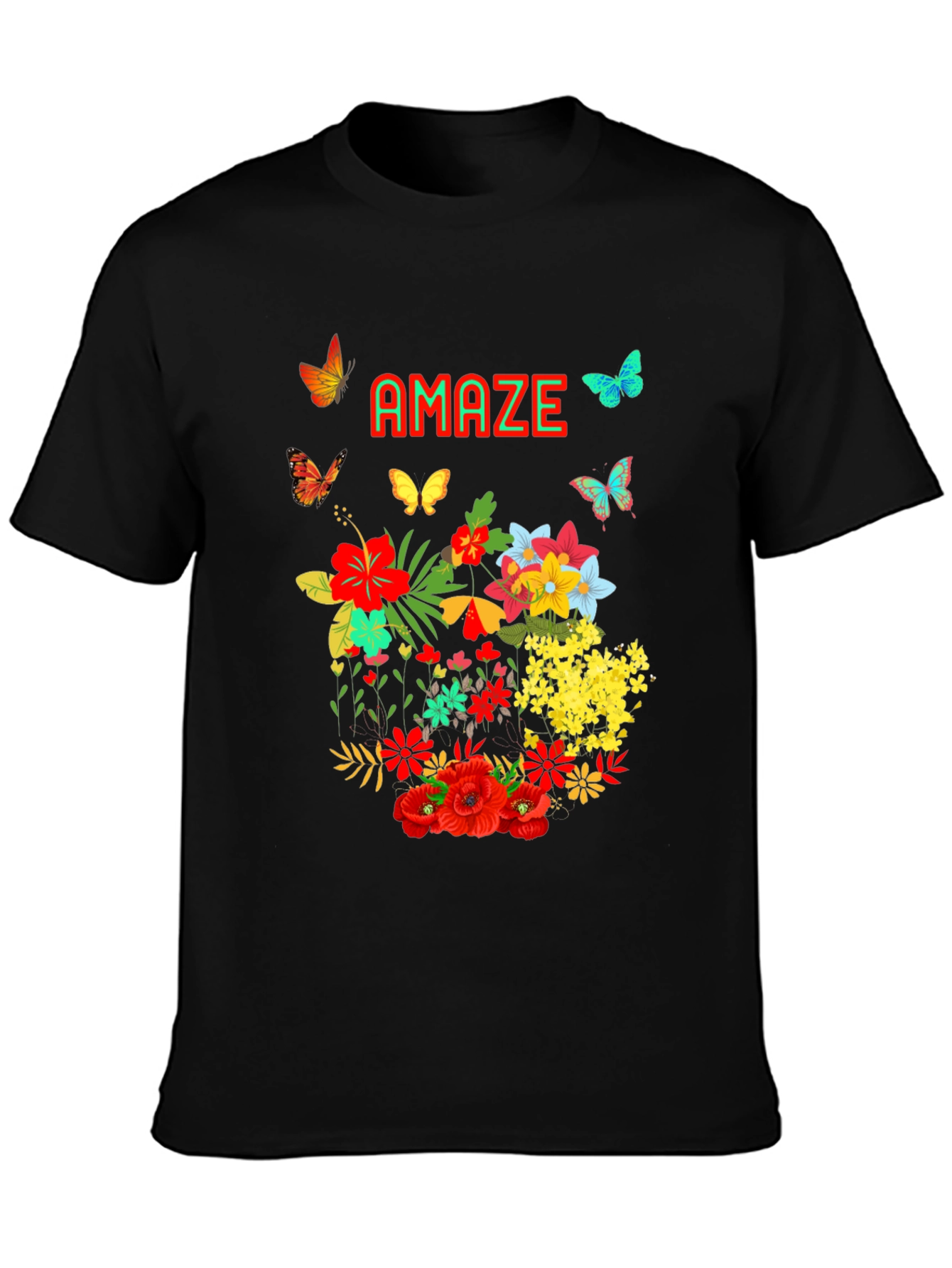 Black Amaze Floral Butterfly Graphic Tee - Men's Black T-Shirt view 3