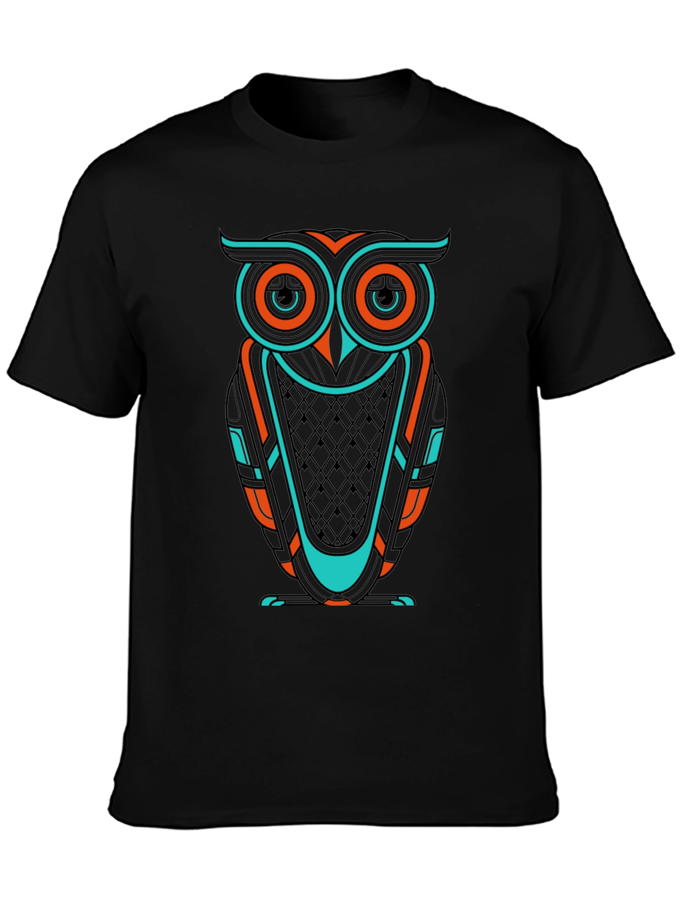 Black Cool Owl Graphic Print Men's Black T-Shirt view 3