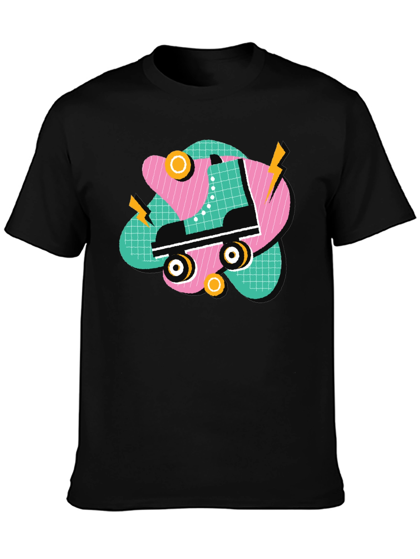 Black Retro Roller Skate Graphic Tee - 80s Style T-Shirt view 3